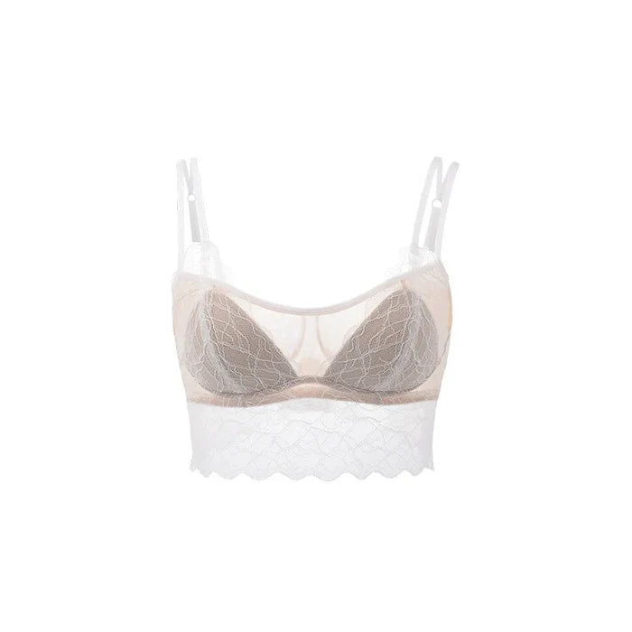 White lace bra only — wire-free silk lined scalloped edge women's lingerie UK