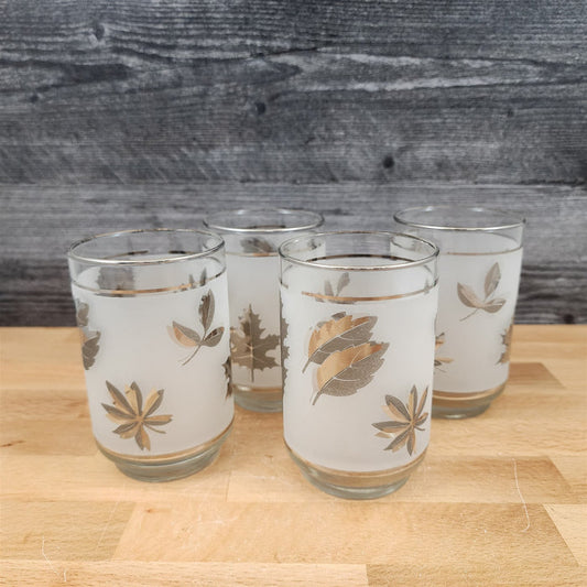 Silver Leaf Libbey Tumbler 4 Set Highball 12oz Frosted Old Fashioned Glass Flat
