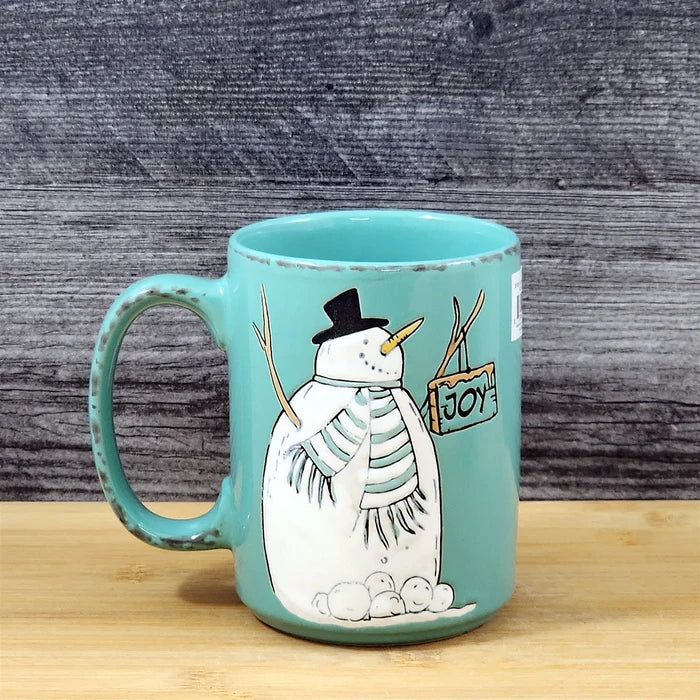 Snowman Christmas Coffee Mug Winter Holiday Cup Green 18oz Ceramic Blue Sky