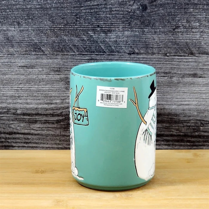 Snowman Christmas Coffee Mug Winter Holiday Cup Green 18oz Ceramic Blue Sky