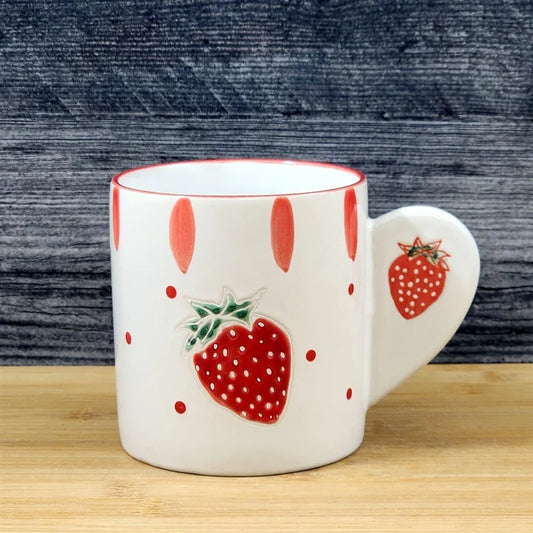 Strawberry Bliss Coffee Mug Ceramic Tea Cup Embossed Botanical 18oz by Blue Sky