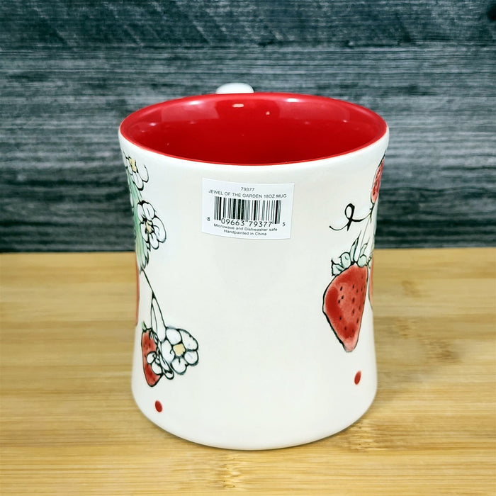 Strawberry Coffee Mug Ceramic Fruit Art 18oz Tea Cup Embossed Botanical Blue Sky