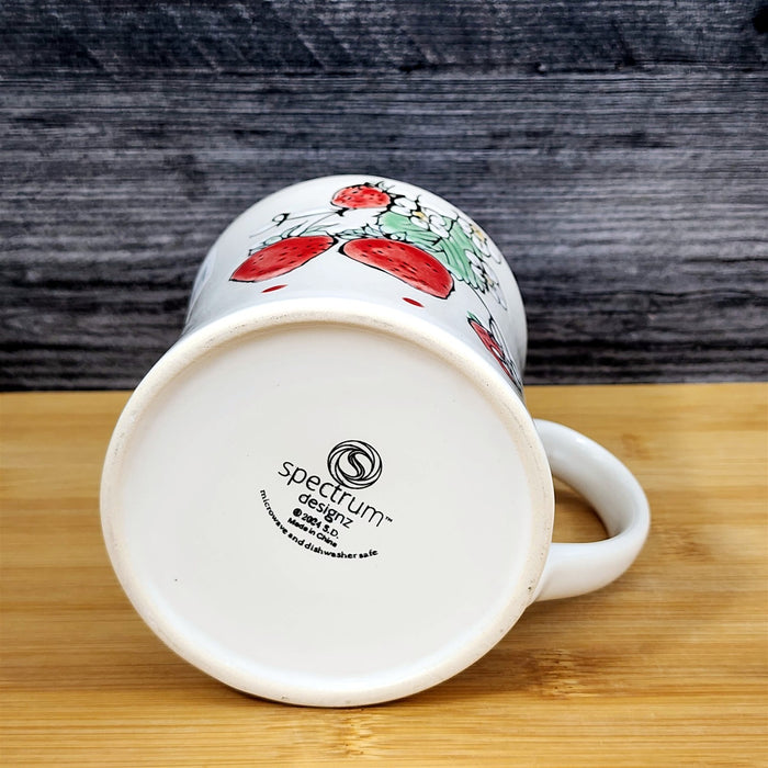 Strawberry Coffee Mug Ceramic Fruit Art 18oz Tea Cup Embossed Botanical Blue Sky