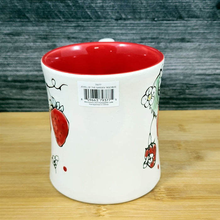 Strawberry Coffee Mug Ceramic Fruit Art Embossed Botanical 18oz Tea Cup Blue Sky