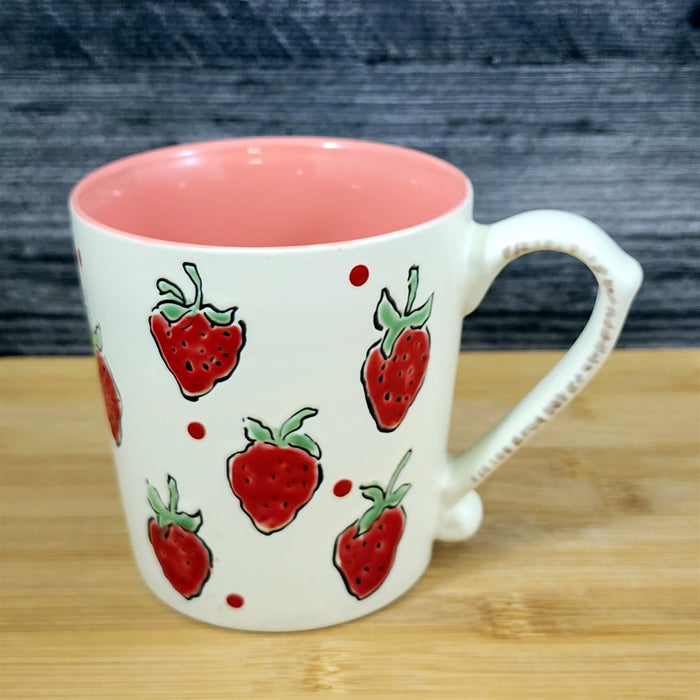 Strawberry Coffee Mug Fruit Art Tea Cup Embossed Ceramic 18oz by Blue Sky
