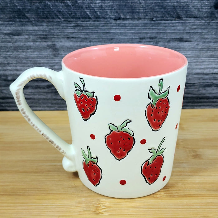 Strawberry Coffee Mug Fruit Art Tea Cup Embossed Ceramic 18oz by Blue Sky