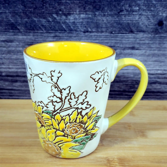 Summer Sunflower Coffee Mug Yellow Botanical Ceramic Cup Blue Sky 17oz