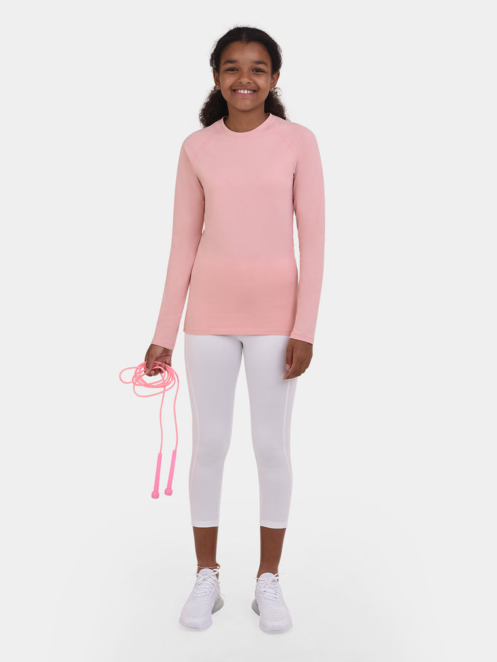 SuperThermal Long Sleeve Compression Base Layer Crew Neck Top for Girls With Brushed Inner Fabric
