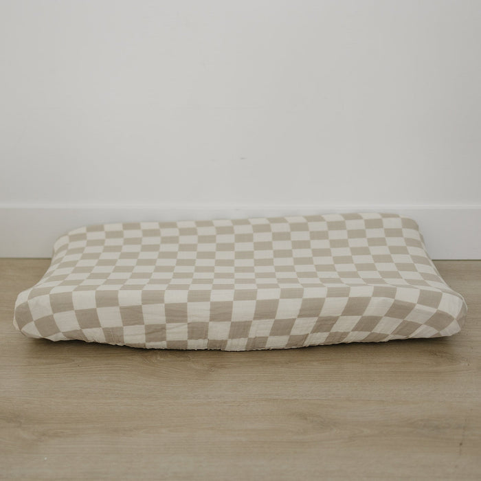 Taupe Checkered Changing Pad Cover
