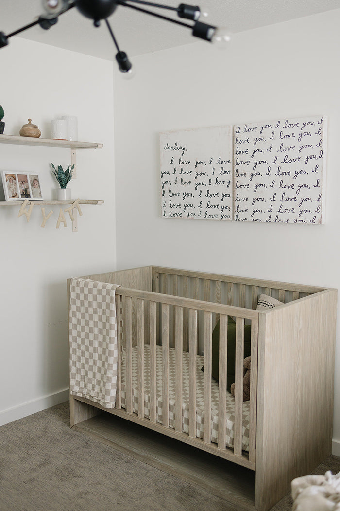 Taupe Checkered Crib Sheet