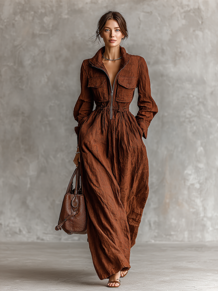 The Fenella – Women's Cotton Linen Long Sleeve Maxi Dress | Huna