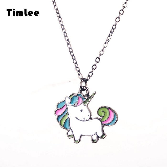 Timlee N056 Free shipping Cartoon Cute Rainbow Horse Unicorn Design Metal  Necklaces Fashion Jewelry  Wholesale