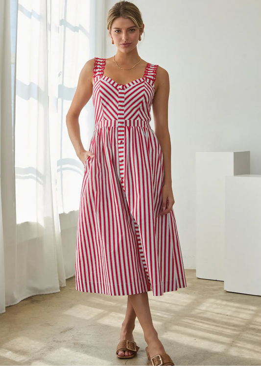 red white navy stripe skies are blue midi dress 4th July Usa America