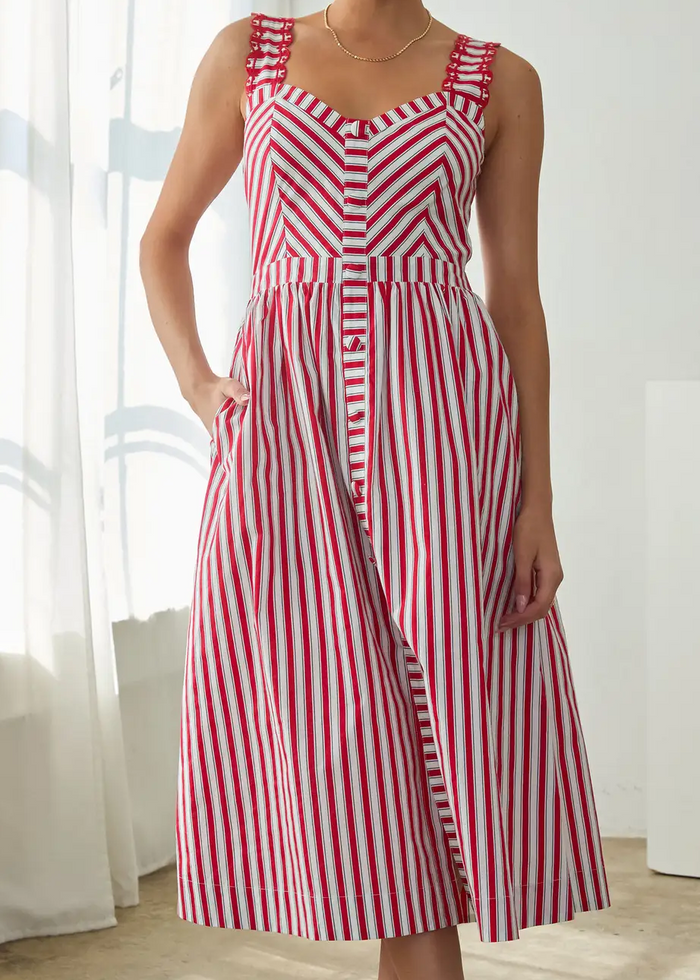 United We Stand Stripe Midi Dress - Red