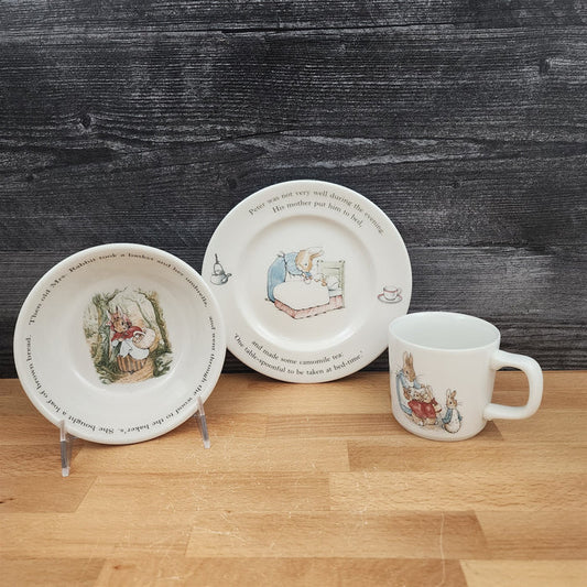 Wedgwood Peter Rabbit Child's 3-Piece Set Plate Bowl Cup Nib Beatrix Potter