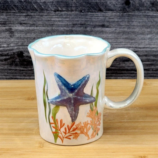 Whimsical Star Fish Coffee Mug Sandy Beach Coral Cup Blue Sky Ceramic 16oz