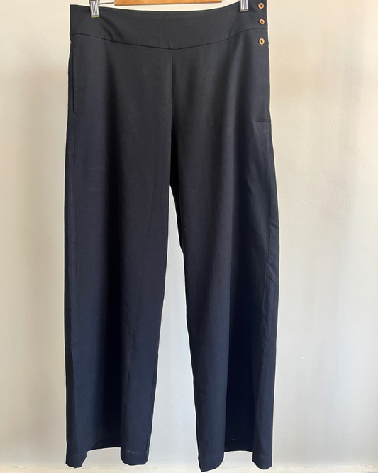 Wide Leg Pants - Black Cotton