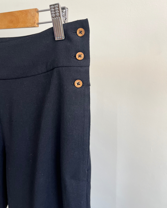 Wide Leg Pants - Black Cotton