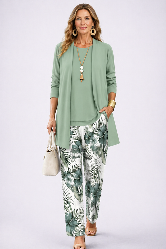 Women's 3 Piece Set UK – Green & White | The Lorraine | Huna
