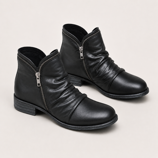 Women's Comfortable Ankle Boots with Leather Look and Side Zipper 0