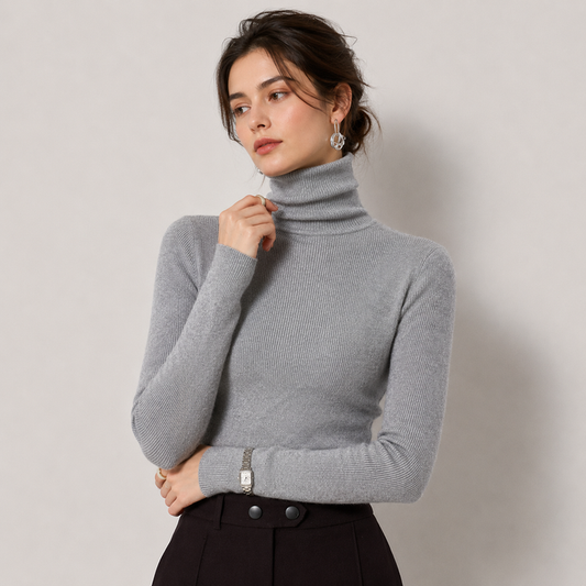 Women's Cashmere-Feel Turtleneck UK – Lightweight Warm Knit Pullover | The Ismay | Huna