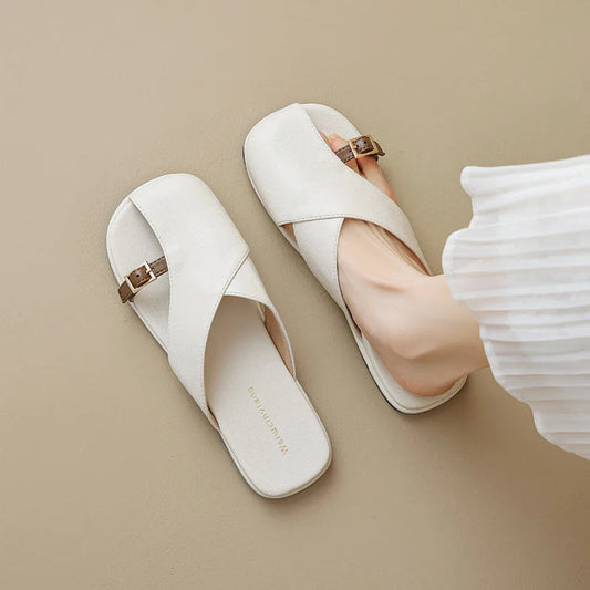 Women's Crisscross Flat Sandals – Leather Strap | The Vienna | Huna