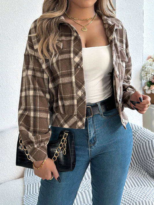 Women's Cropped Plaid Shacket UK – Button Front Chest Pockets | The Ottilie | Huna