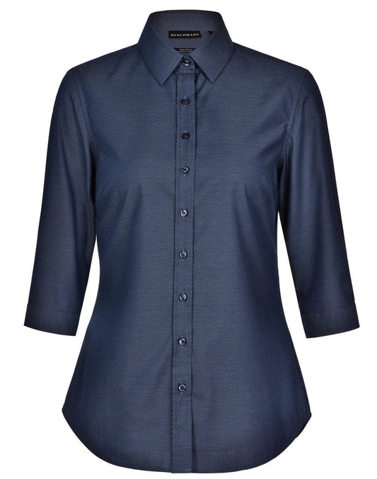 Ladies Dot Jacquard Stretch 3/4 Sleeve Ascot Shirt M8400Q Metro Workwear.