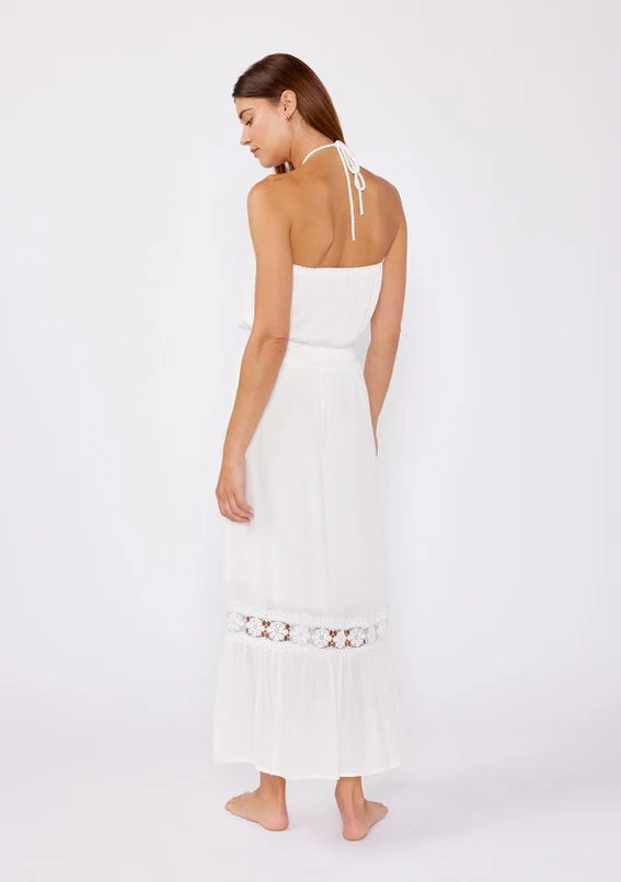 Women's Eyelet Embroidered Halter Maxi Dress in Off White