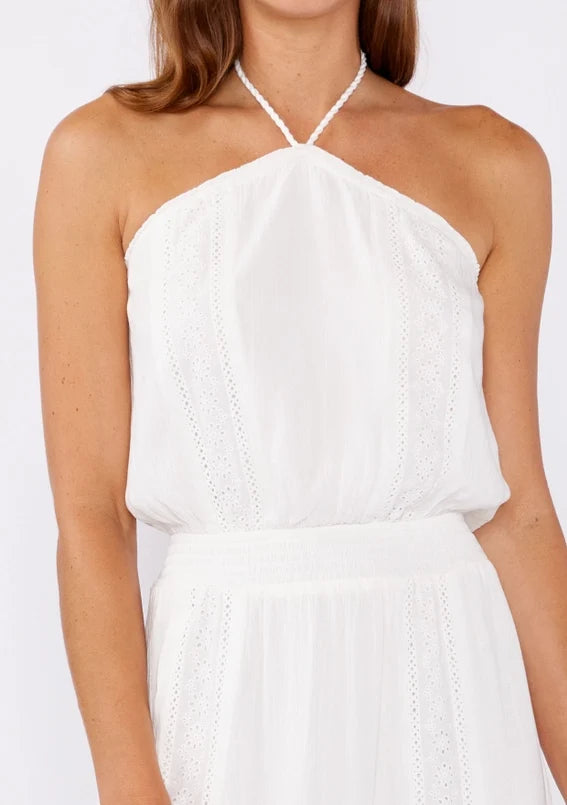 Women's Eyelet Embroidered Halter Maxi Dress in Off White
