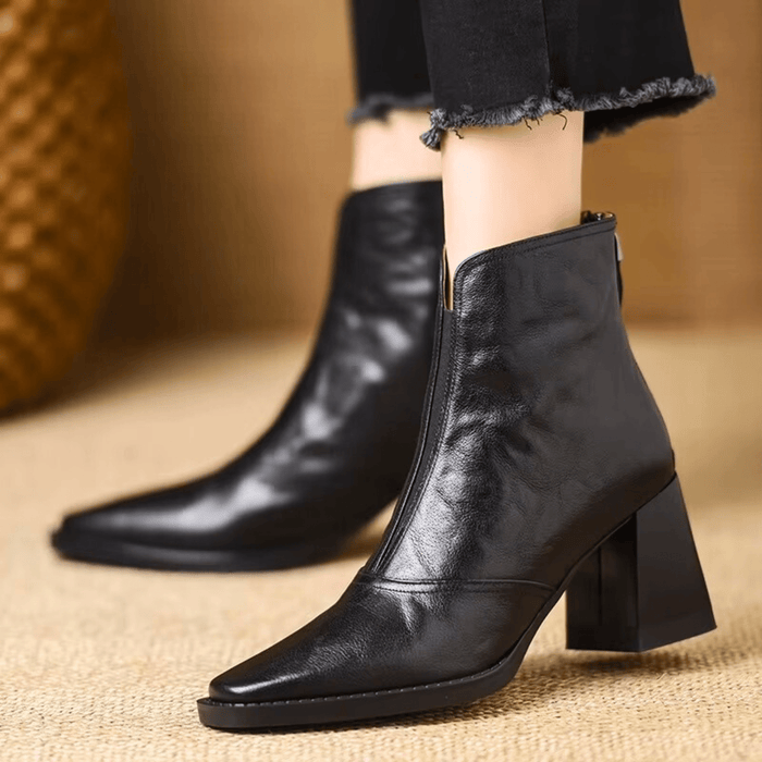 Women's Leather Block Heel Ankle Boots – The Ovelle | Huna