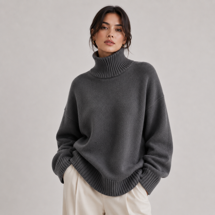 Women's Premium Turtleneck Sweater UK – Lightweight Knit Pullover | The Amabel | Huna