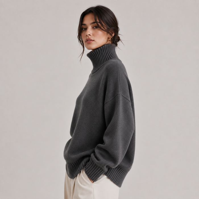 Women's Premium Turtleneck Sweater UK – Lightweight Knit Pullover | The Amabel | Huna