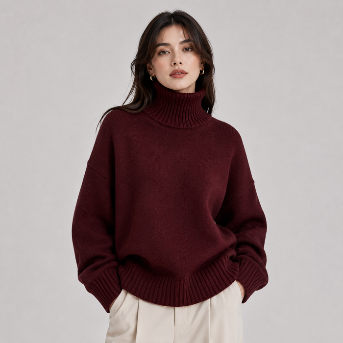 Women's Premium Turtleneck Sweater UK – Lightweight Knit Pullover | The Amabel | Huna