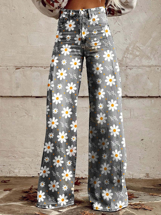 Women's Printed Trousers UK – Retro High Waist Flare | The Cassandra | Huna