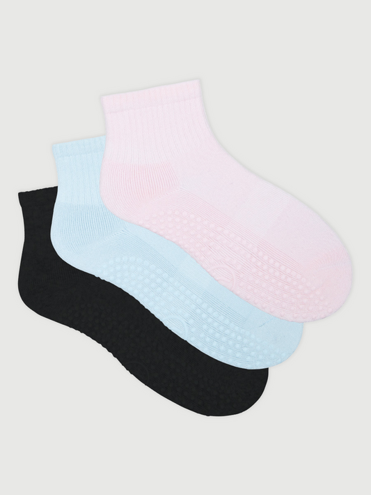 Women's Quarter Crew Grip Socks 3 Pack
