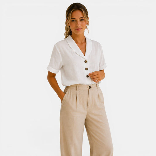 Women's Short Sleeve Blouse Relaxed Fit Button Front T-shirt 0