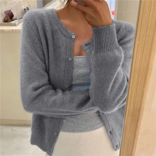 Women's Soft Knit Cardigan UK – Button Front Round Neckline | The Thea | Huna