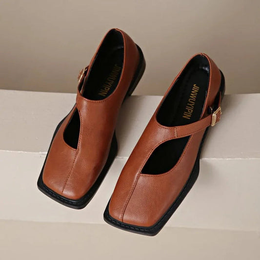 Women's Square Toe Mary Janes – Leather Strap | The Lisette | Huna