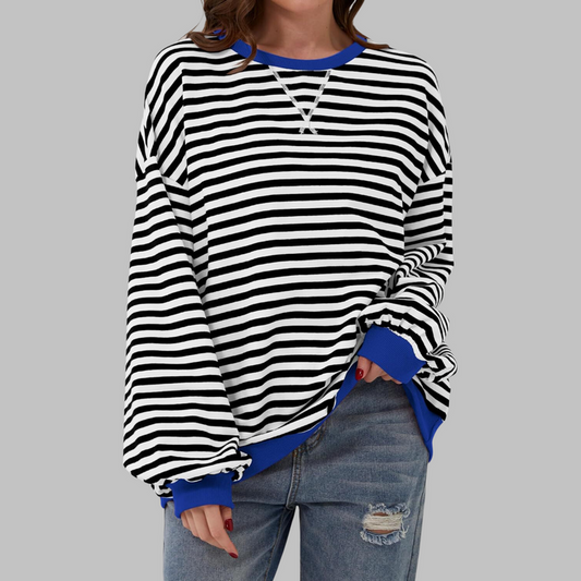 Women's Striped Sweatshirt UK – Casual Round Neck Long Sleeve | The Maribel | Huna