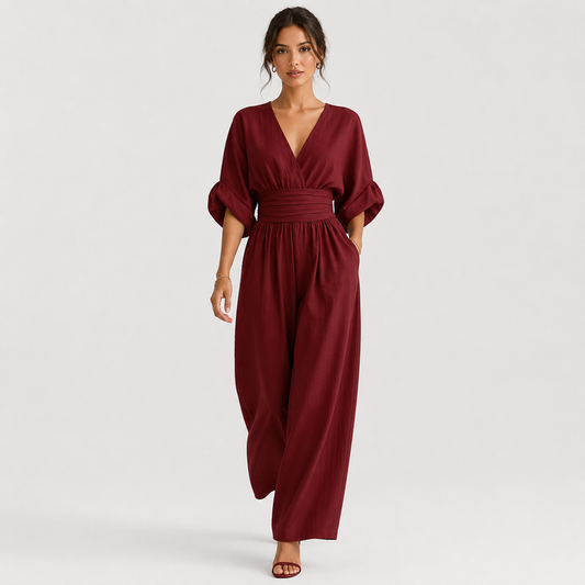 Women's Wide Leg Jumpsuit Elegant V Neck One Piece Outfit 0