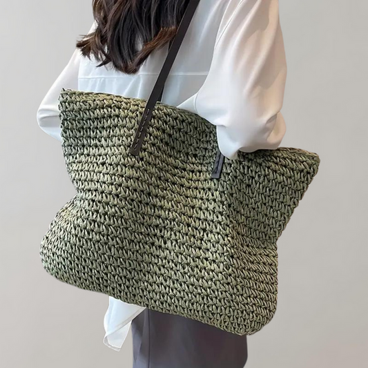 Women's Woven Straw Tote Bag UK – Large Leather Handles | The Calla | Huna