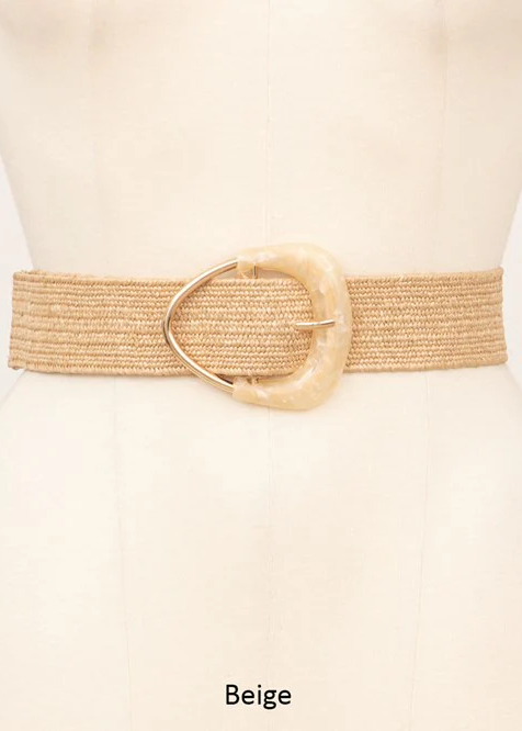 Mannequin wearing a beige belt, branded 'Molly Bracken'.