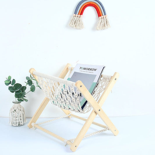Nordic Woven Storage Rack Folding Magazine Flowerpot Plant Floor Shelf Holder Photo Props Decor