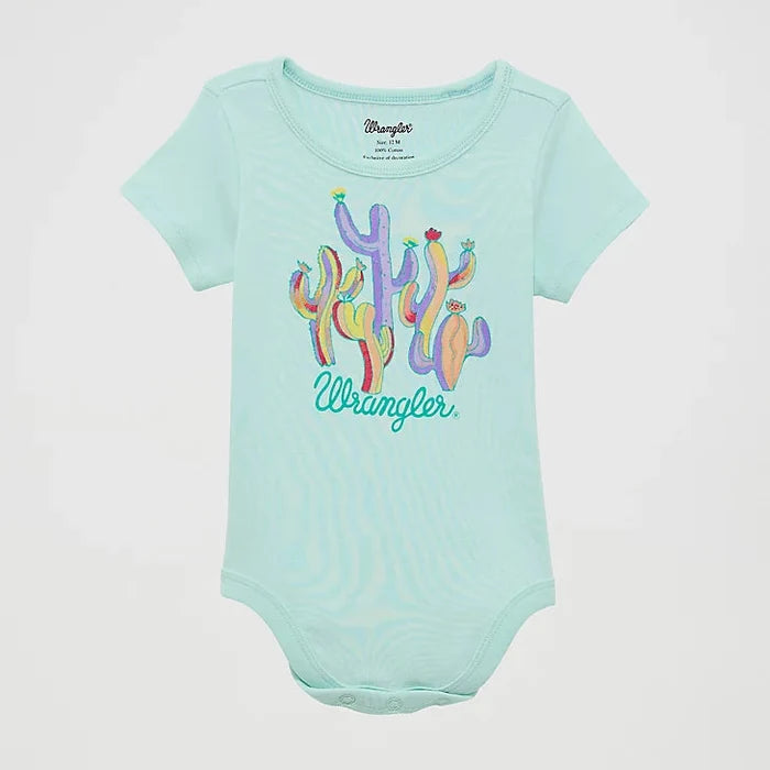 Wrangler Baby Girl's S/S Western Cactus Graphic Bodysuit in Teal
