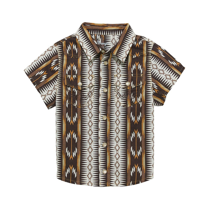 Wrangler Baby & Toddler Boy's S/S Checotah Western Snap Shirt in Brown Chain