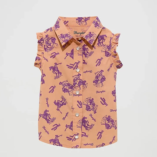 Wrangler Baby & Toddler Girl's Sleeveless Ruffle Western Shirt in Orange