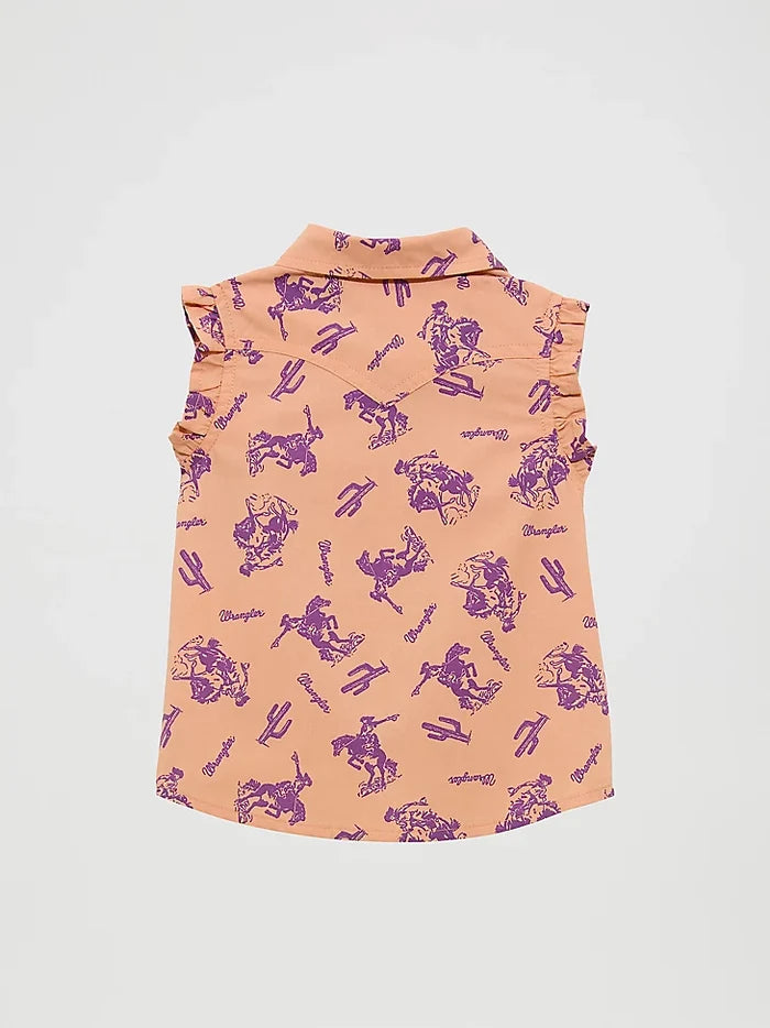 Wrangler Baby & Toddler Girl's Sleeveless Ruffle Western Shirt in Orange