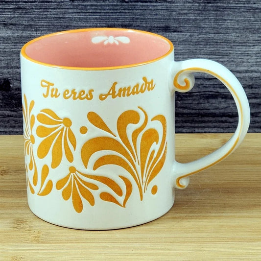 You are Loved Coffee Mug Spanish Cup Ceramic Embossed Orange 21oz by Blue Sky