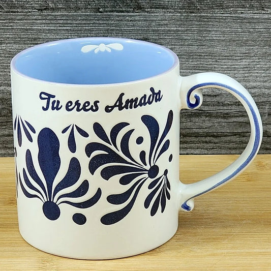You are Loved Spanish Coffee Mug Cup Ceramic Embossed Blue 21oz by Blue Sky